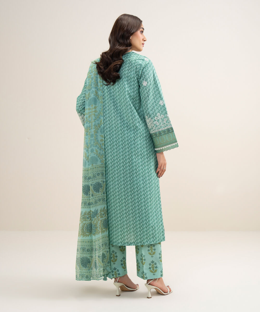 Women's Unstitched Lawn Embroidered Aqua Green 3 Piece Suit