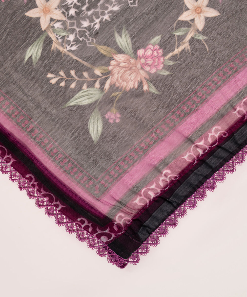 Chiffon Printed Black Dupatta