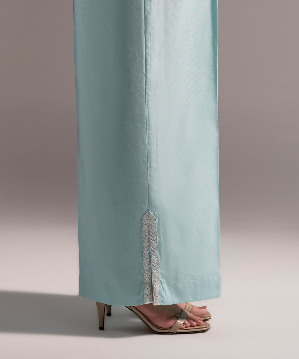Women's RTW Cotton Viscose Embroidered Light Blue Culottes