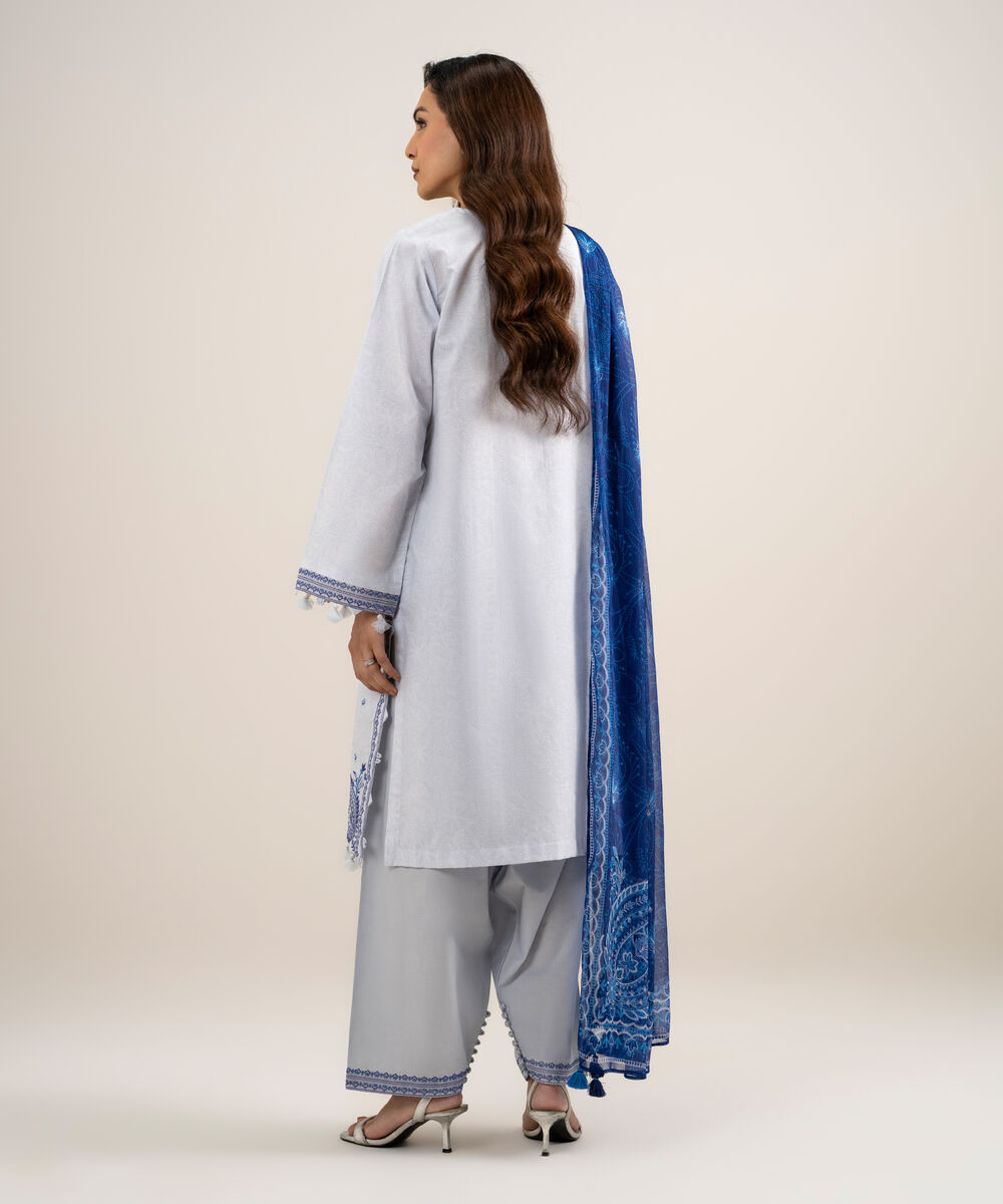Women's Unstitched Lawn Embroidered Grey