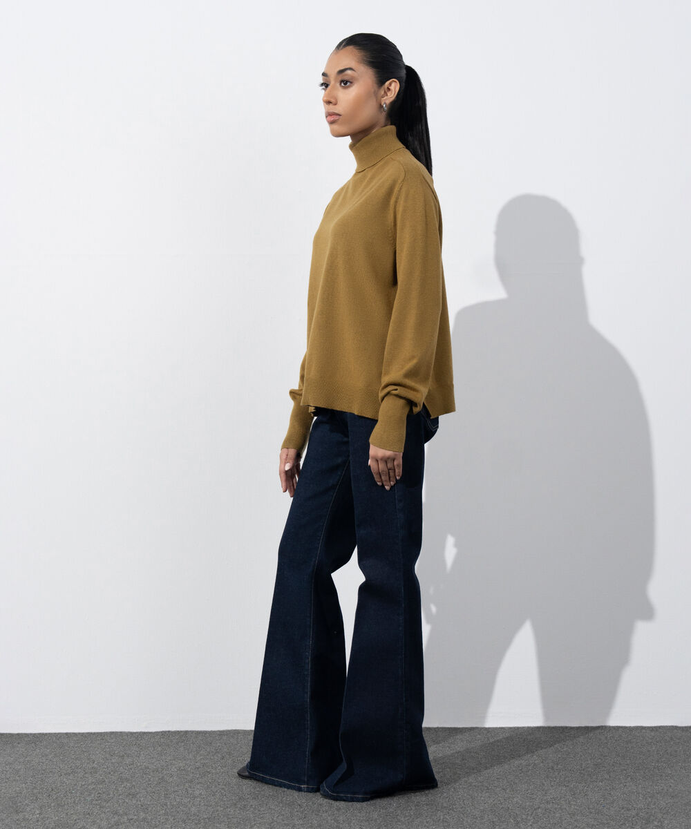 Women's Western Wear Olive Green Turtle Neck Knit Sweater