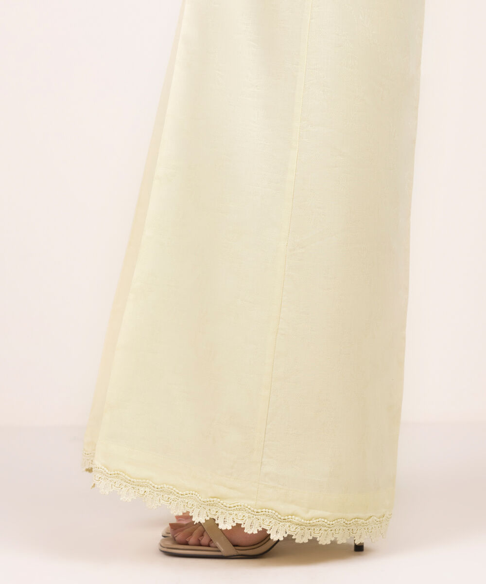 Women's RTW Self Jacquard Solid Yellow Flared Pants