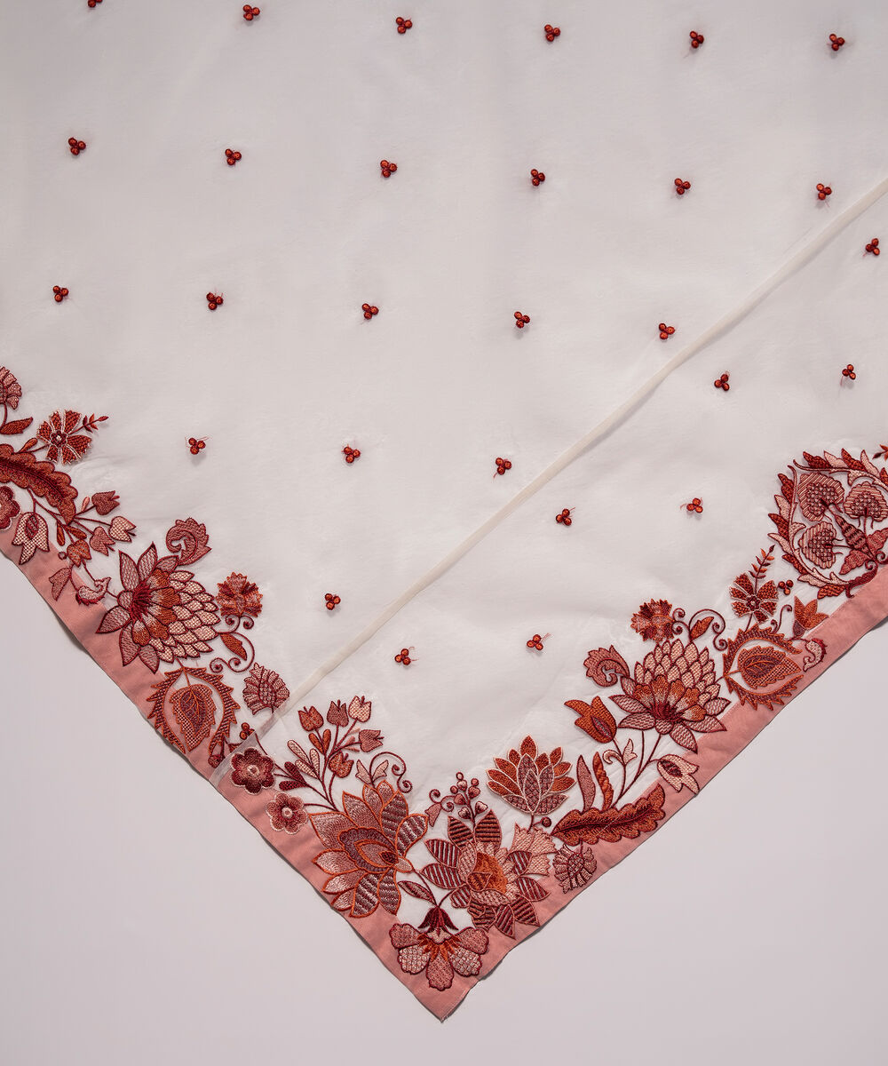 Blended Organza Embroidered White Dupatta