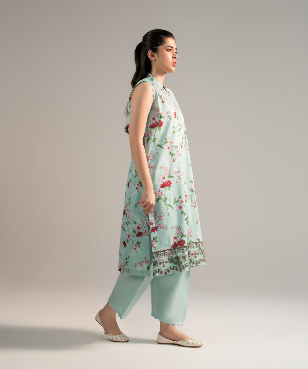 Women's RTW Lawn Embroidered Turquoise 2 Piece Suit