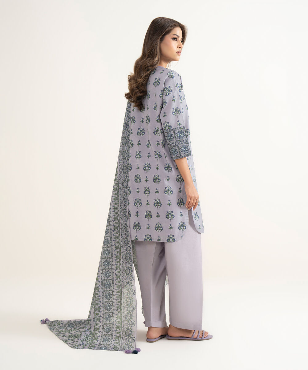 Women's Unstitched Lawn Printed Purple 3 Piece Suit