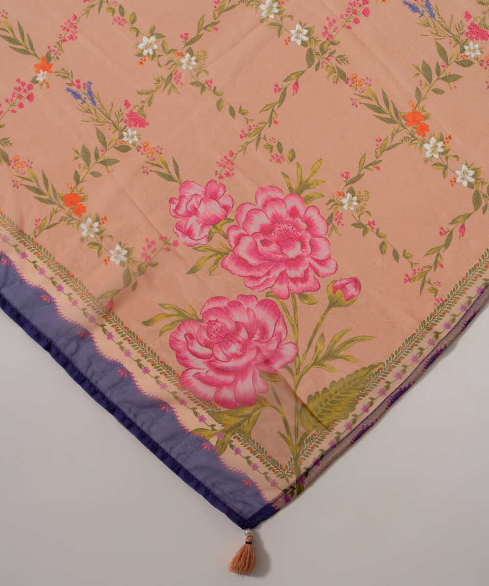Women's RTW Blended chiffon Printed Peach Dupatta