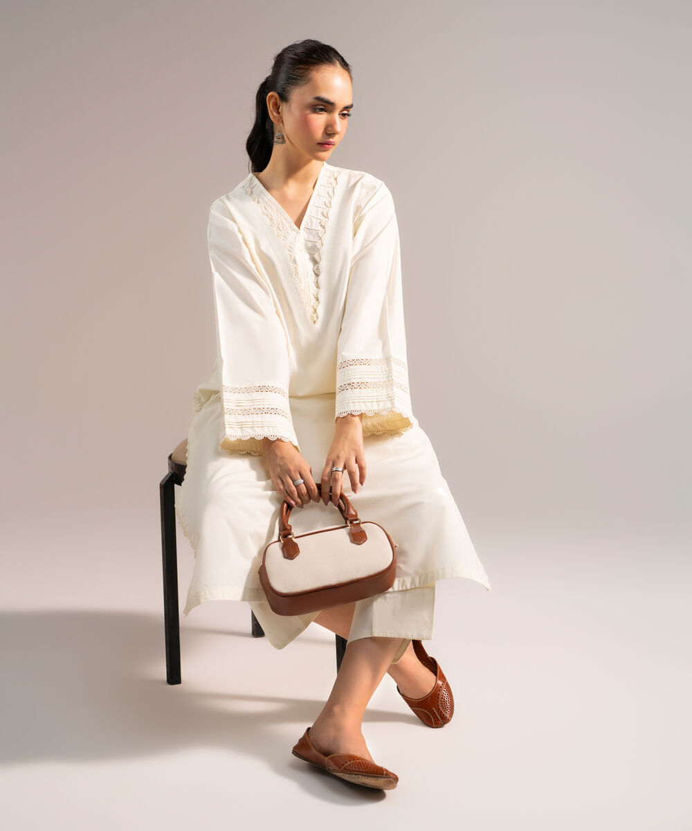 Women's RTW Poplin Solid Off White Straight Shirt