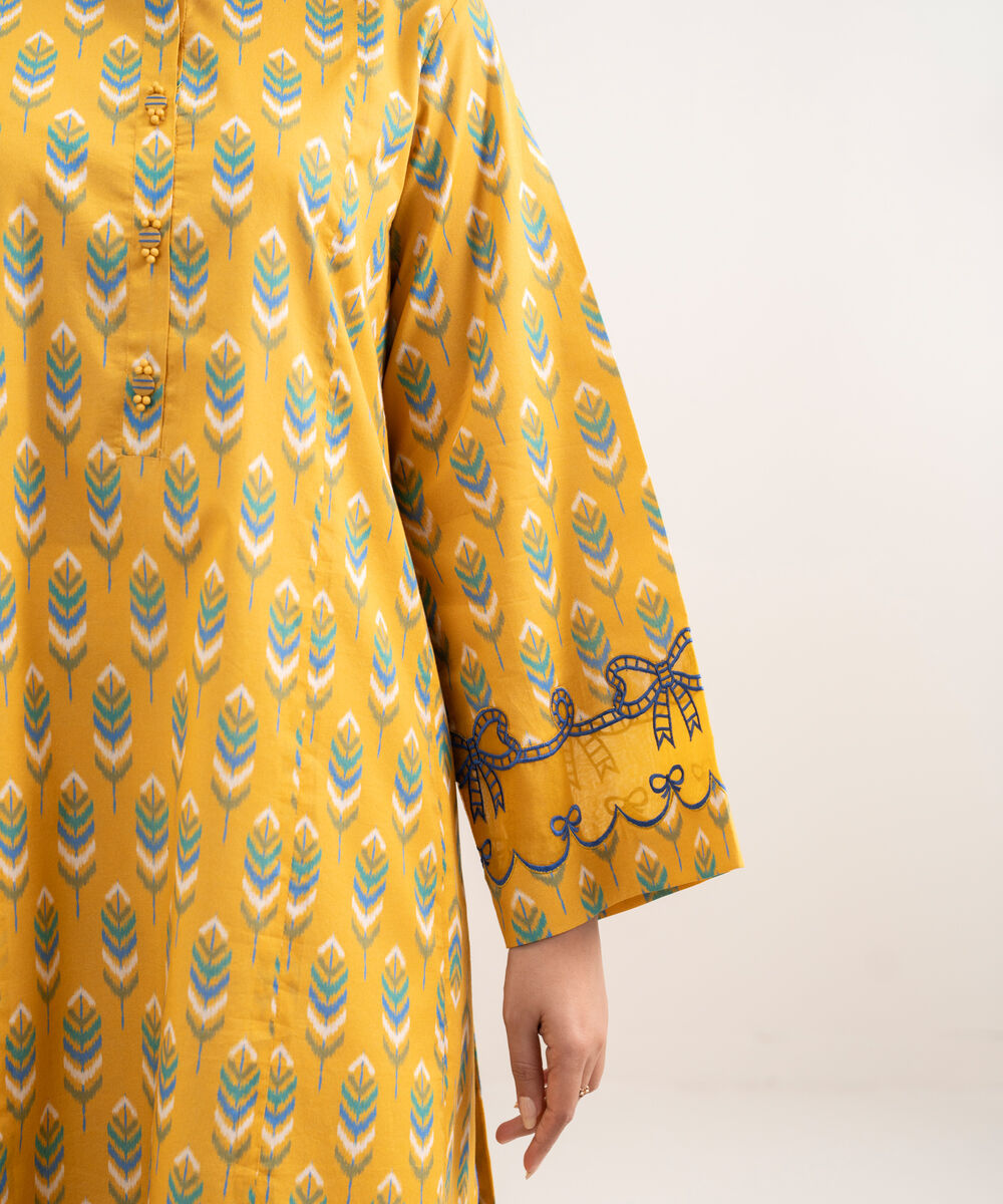 Women's Unstitched Lawn Embroidered Yellow 2 Piece Suit