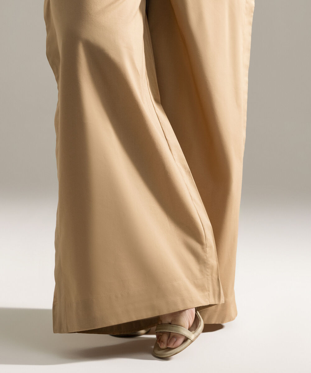 Women's RTW Cambric Printed Beige Flared Pants