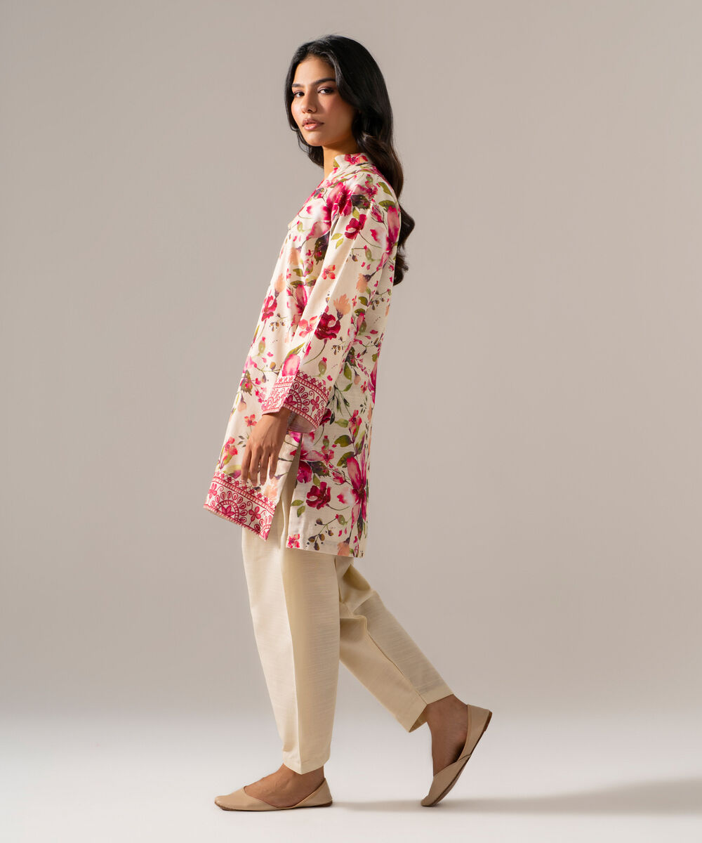 Women's RTW Khaddar Printed Off White Straight Shirt