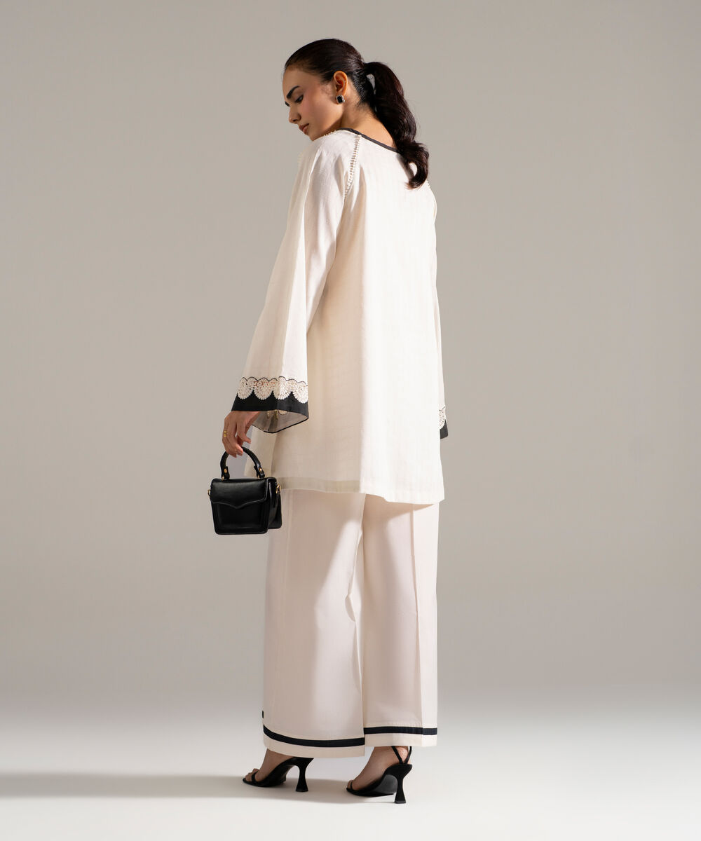 Women's RTW Dobby Printed Off White Straight Shirt