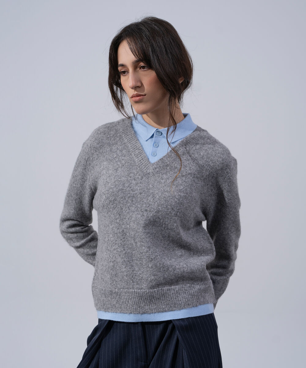 Women's Western Wear Grey Melange Wool Blend Jumper