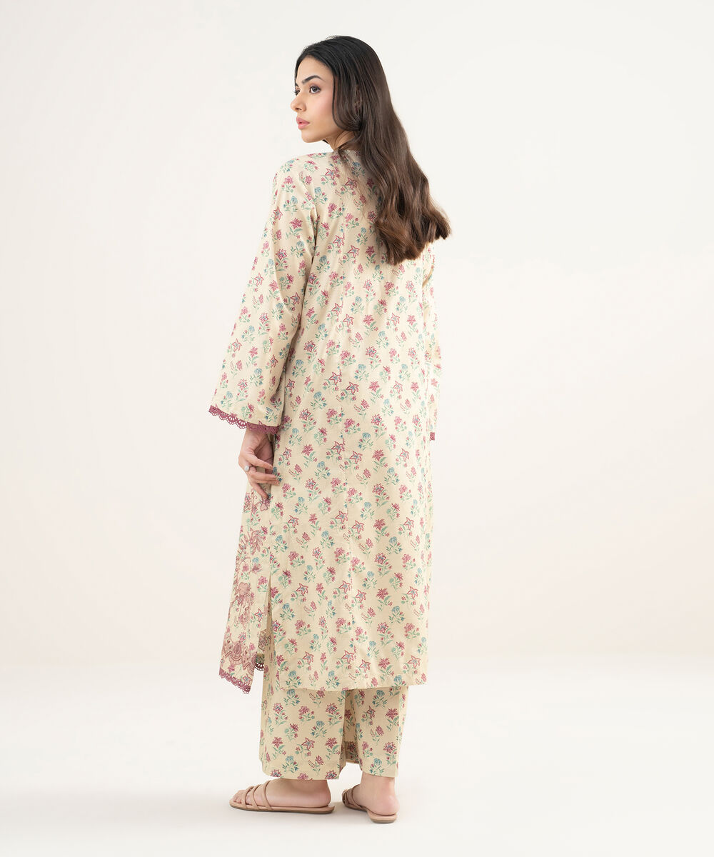 Women's RTW Slub Lawn Embroidered Off White A-Line Shirt