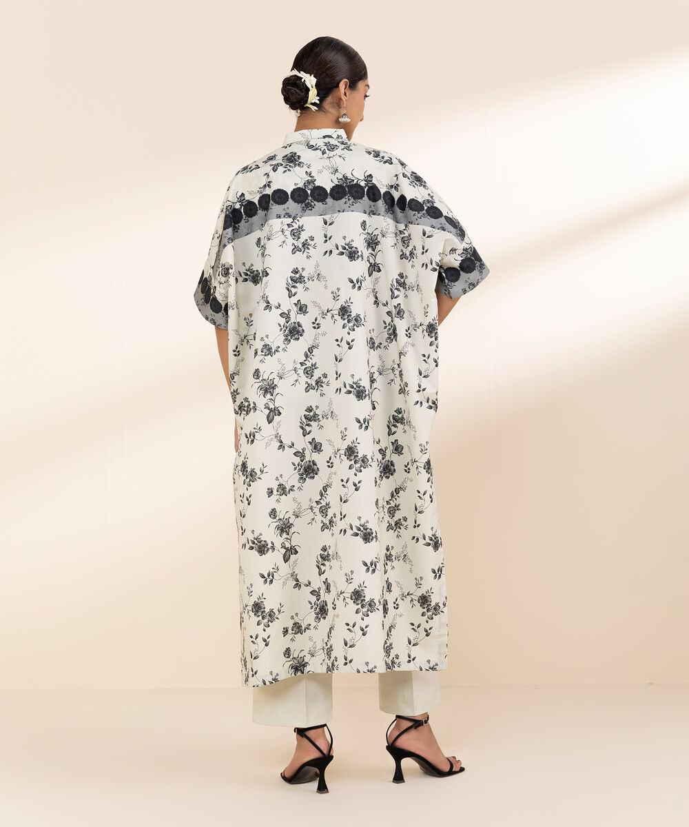 Women's Unstitched Lawn Printed White Shirt