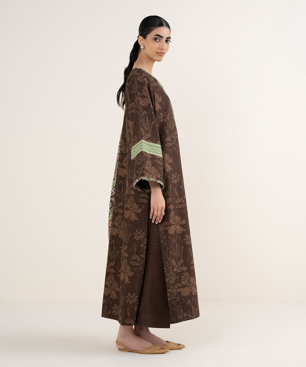Women's Unstitched Printed Khaddar Brown 3 Piece Suit