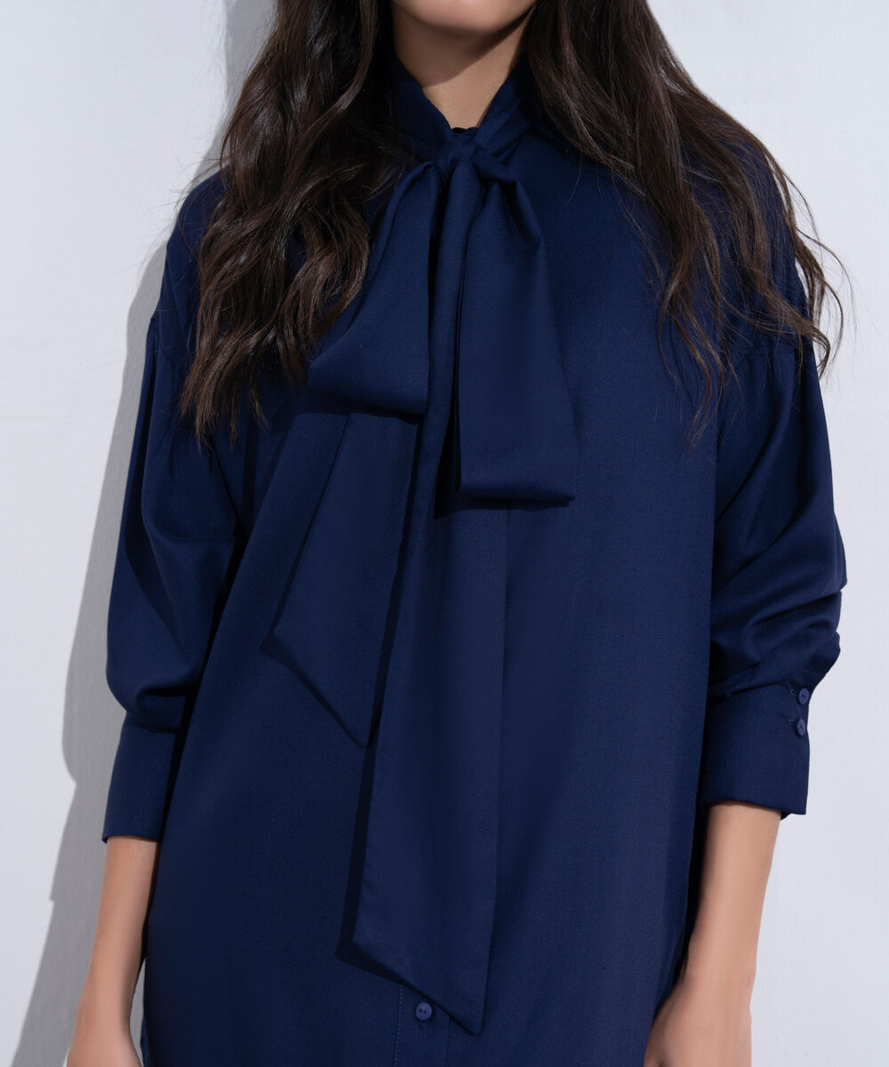 Women's Western Wear Blue  Dress With Knot Detail