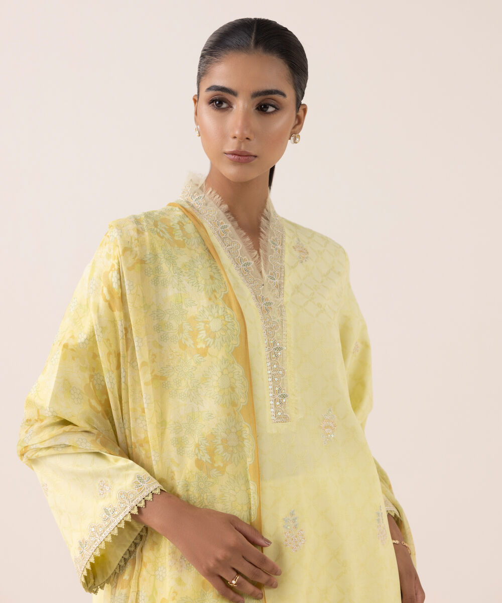 Women's Unstitched Dobby Dyed Three Piece Suit