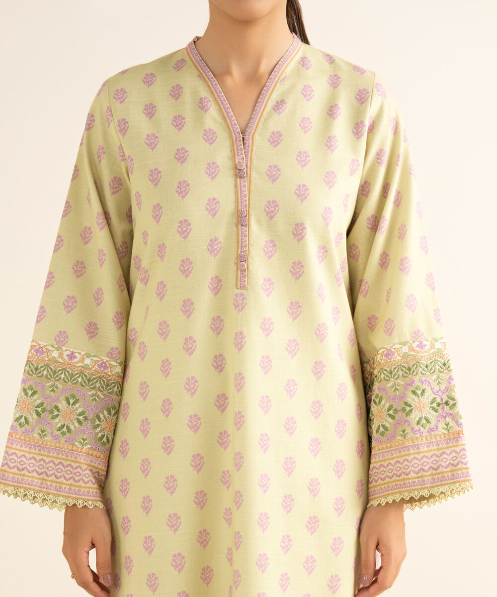 Women's Unstitched Light Khaddar Embroidered Yellow 2 Piece Suit