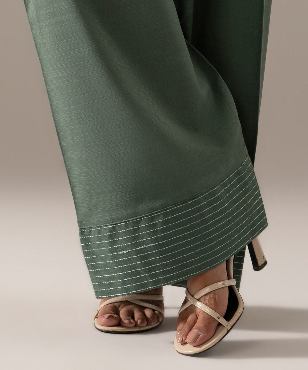 Women's RTW Khaddar Solid Sage Green Farshi Shalwar