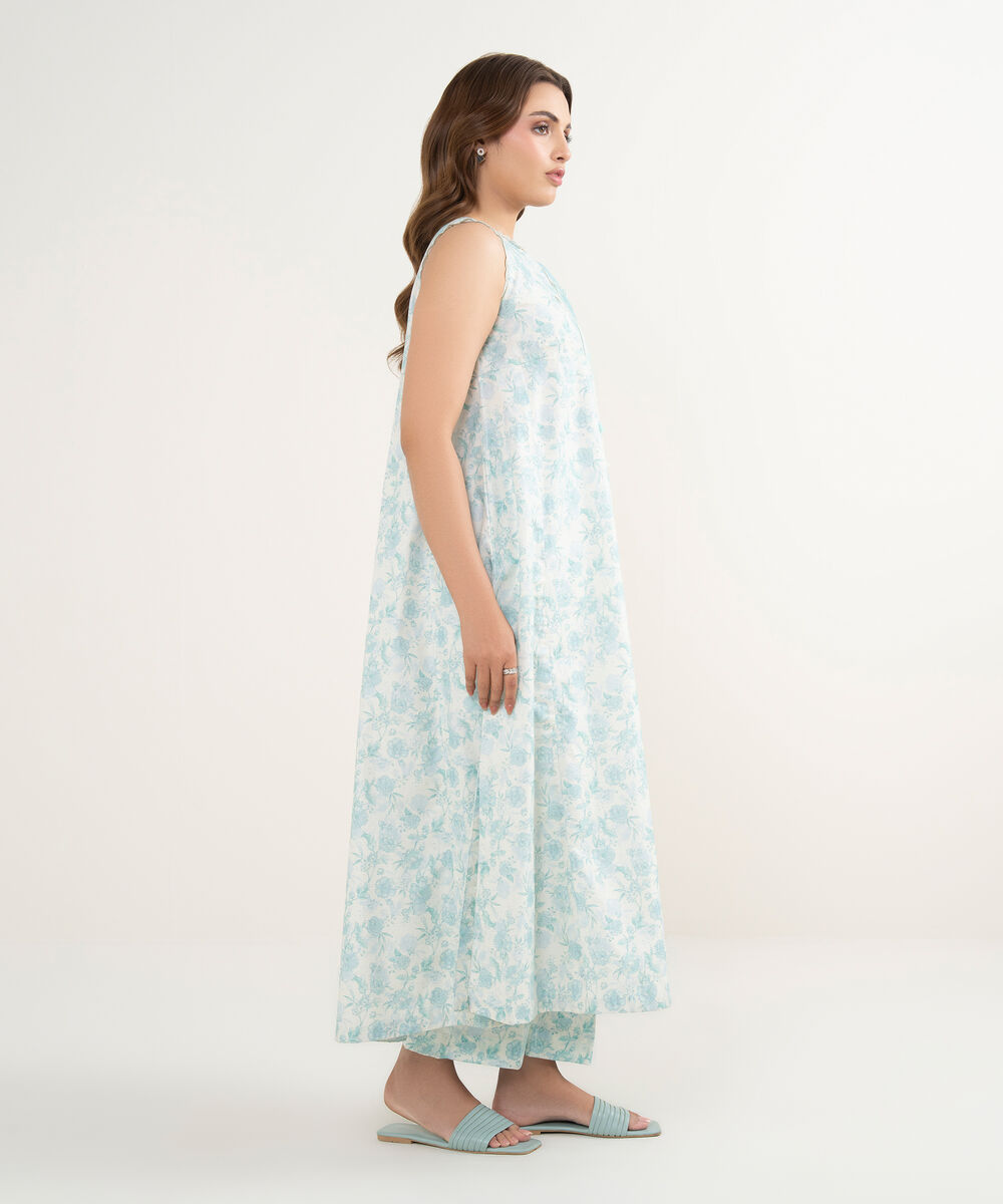 Women's Unstitched Zari Lawn Embroidered Blue 3 Piece Suit