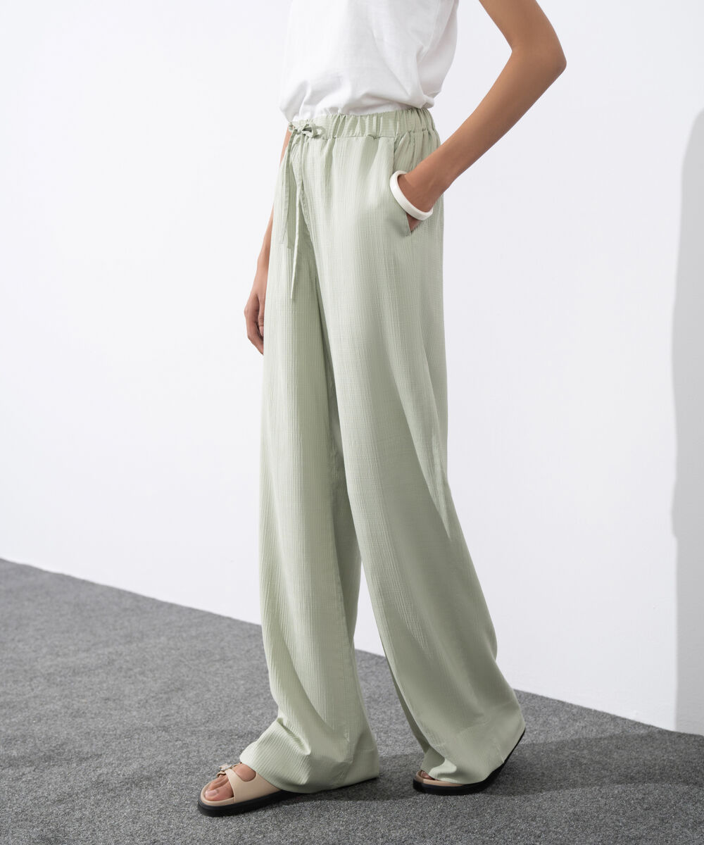 Women's Western Wear Green Wide-Leg Seersucker Trousers