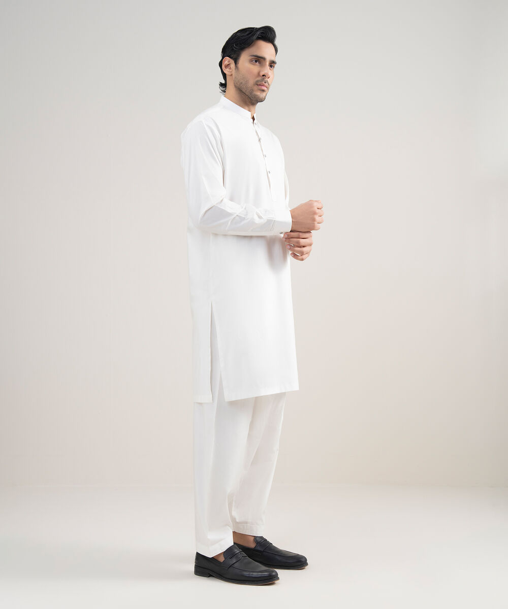 Men's Stitched Luxury Cotton Off White Suit