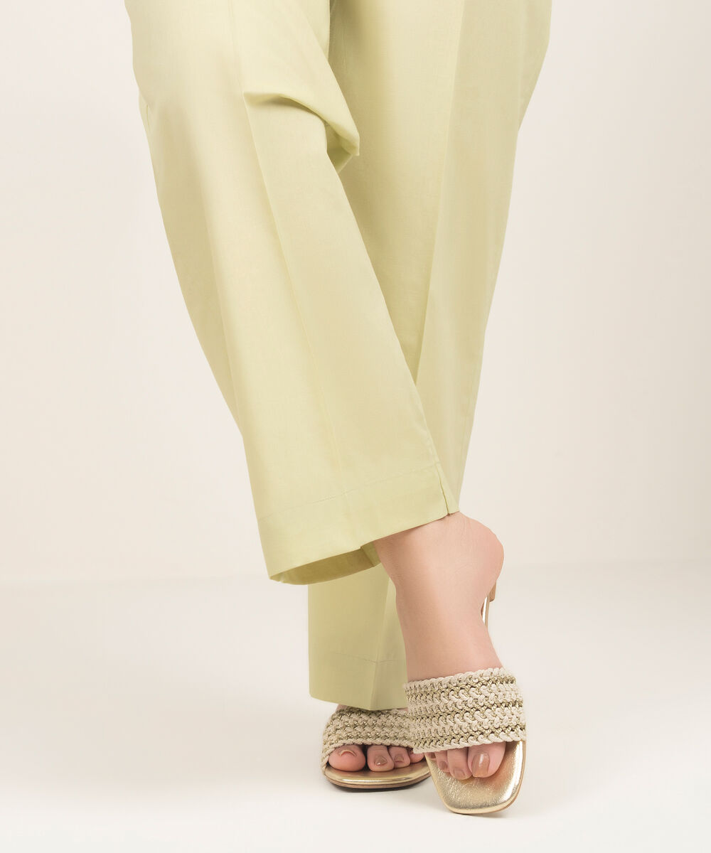 Women's RTW Cambric Solid Sand Green Straight Pants