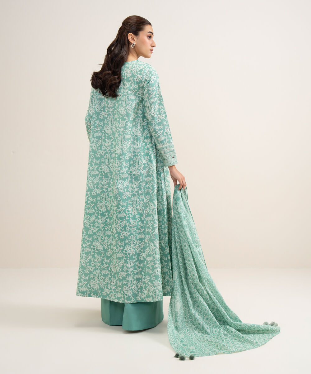 Women's Unstitched Lawn Embroidered Aqua Green 3 Piece Suit
