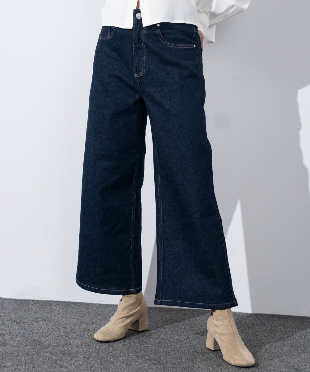 Women's Western Wear Mid Wash Cropped Wide Leg Jeans