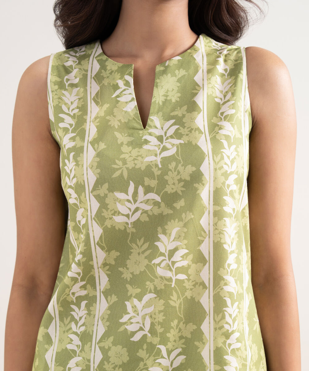 Women's Unstitched Lawn Green Printed 3 Piece Suit