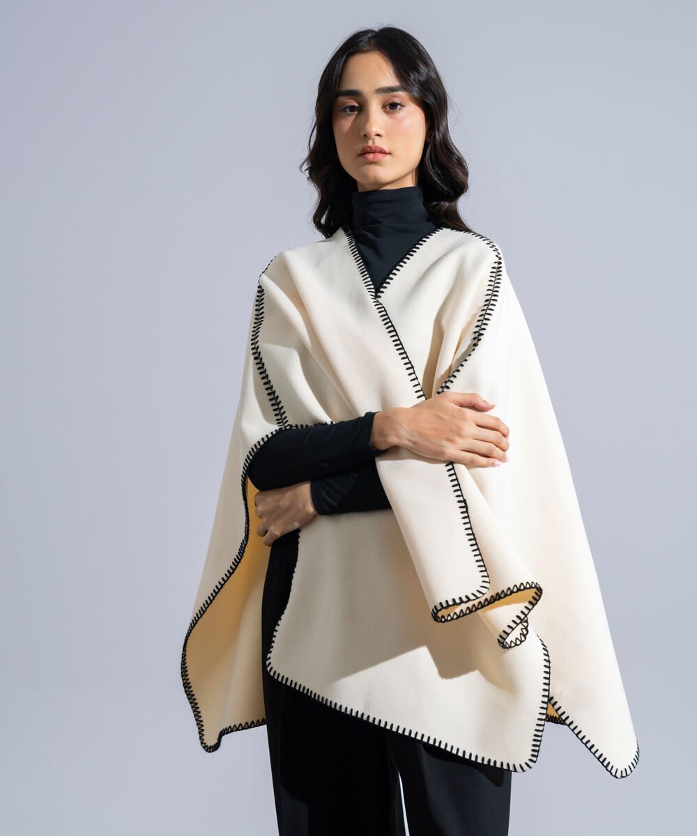 Women's Western Wear Ivory Polyester Cape Shawl