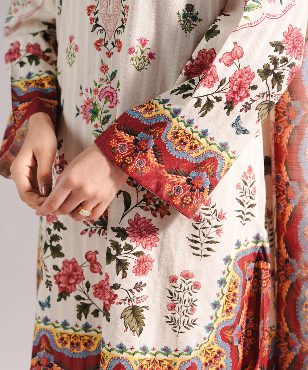 Women's RTW Leno Kara Printed Beige 3 Piece Suit