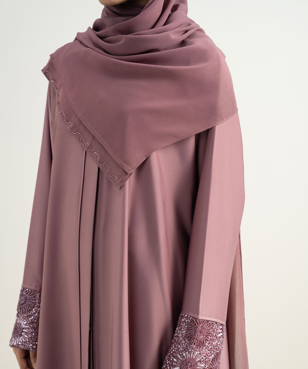 Women's Pink Embellished Abaya Set