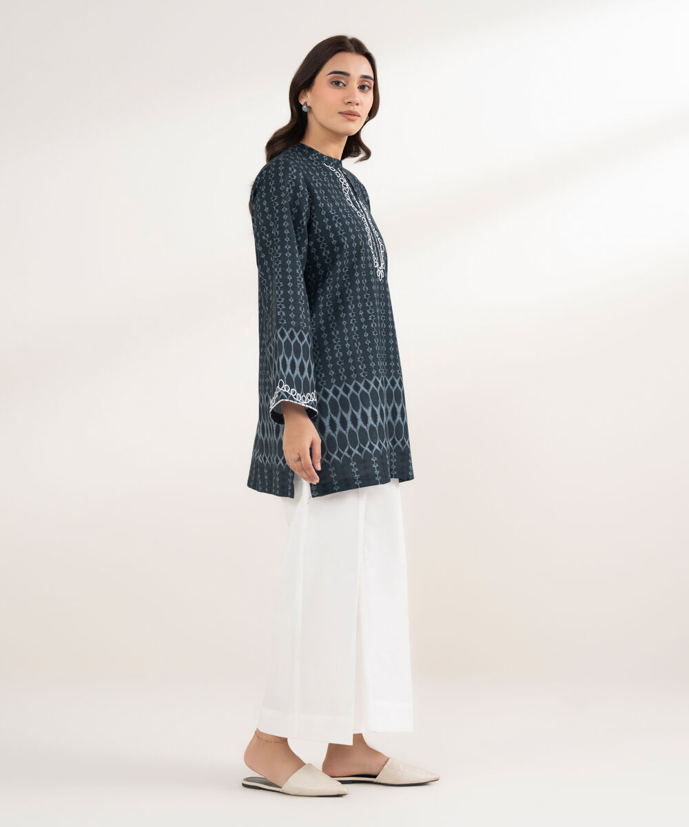 Women's RTW Khaddar Embroidered Black Shirt