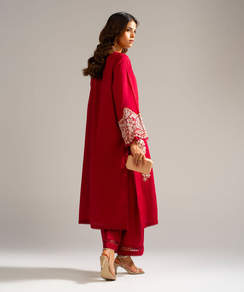 Women's RTW Lawn Embroidered Maroon 2 Piece Suit