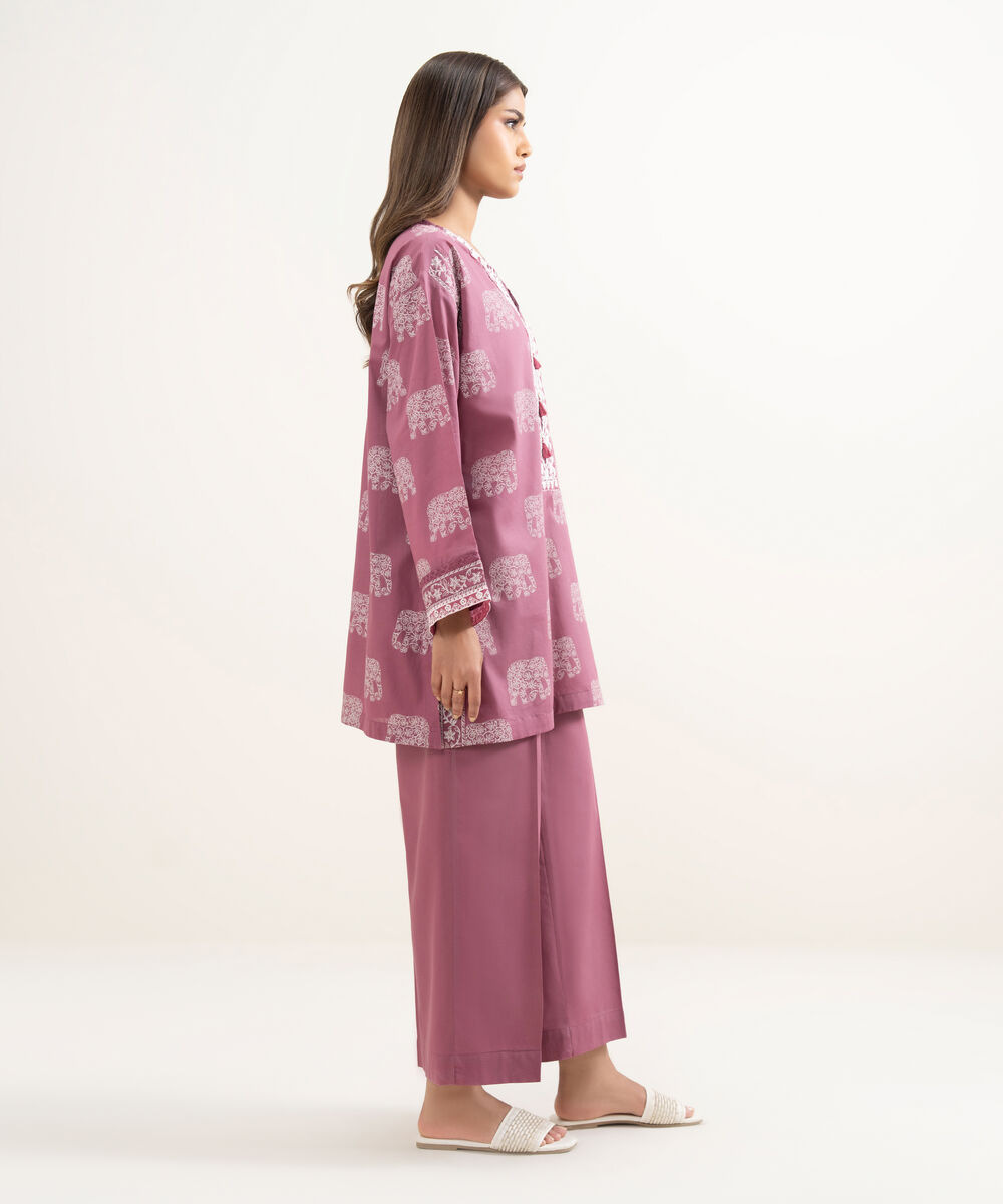 Women's RTW Lawn Embroidered Mauve Boxy Shirt
