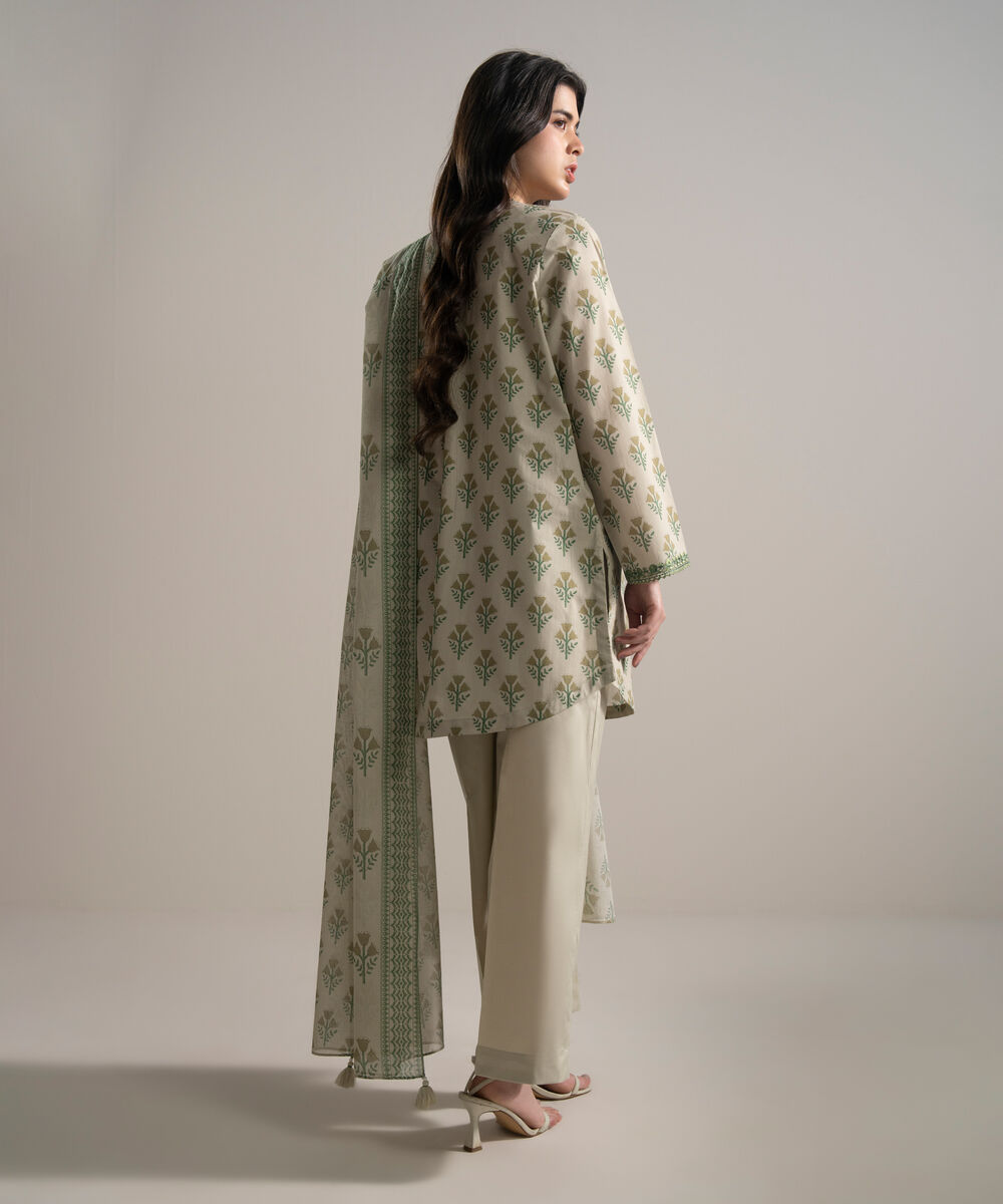 Women's RTW Cambric Embroidered Beige 3 Piece Suit