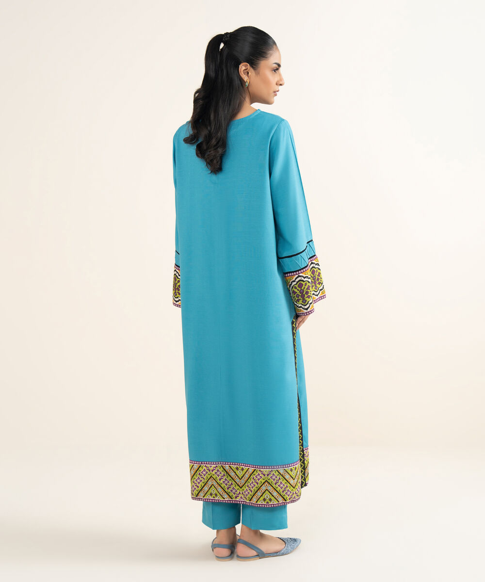 Women's RTW Herringbone Solid Blue A-Line Shirt