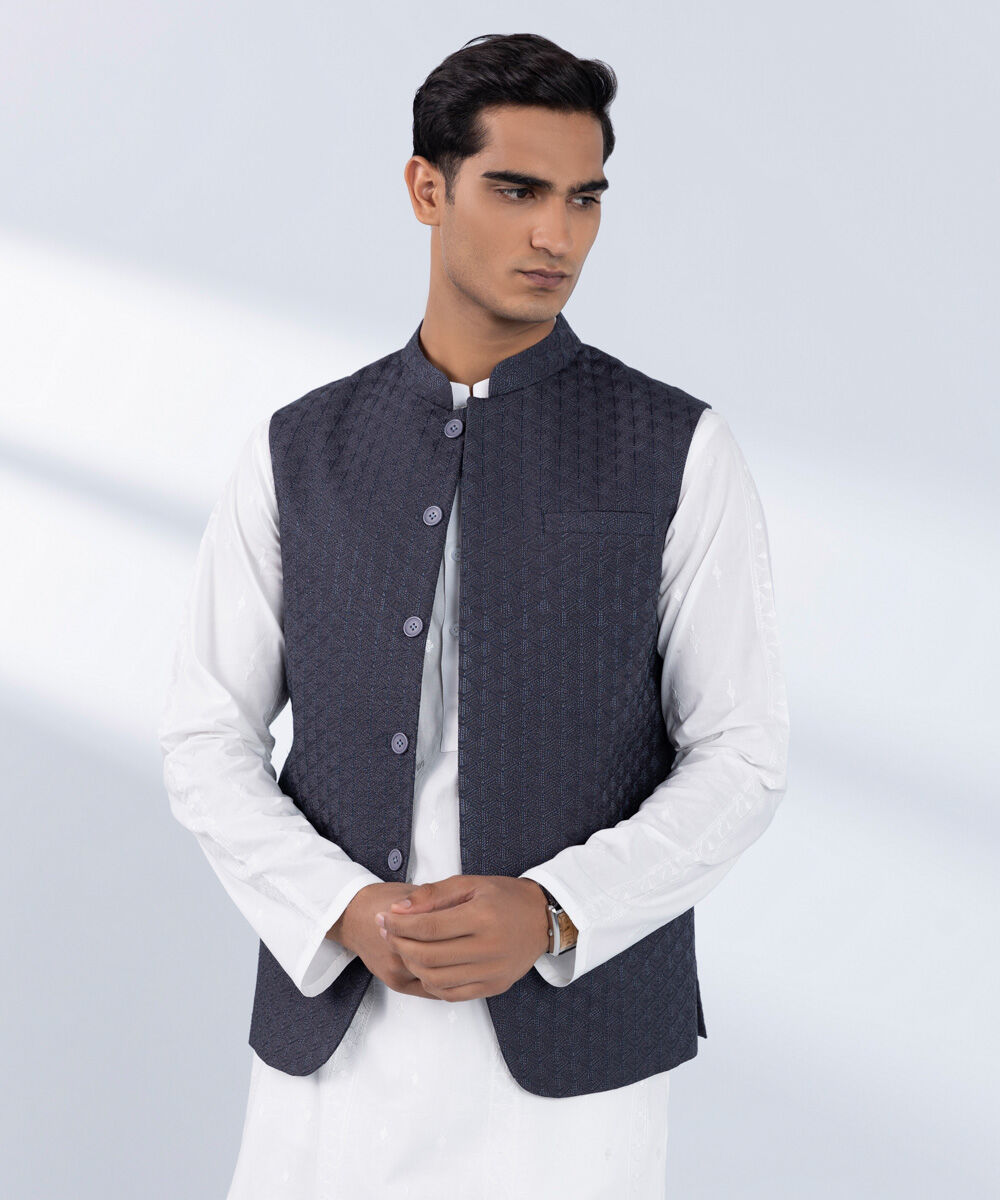 Men's Stitched Embroidered Grey Waistcoat