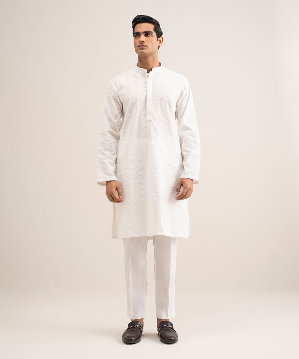 Men'S Stitched Off White Premium Cotton Suit