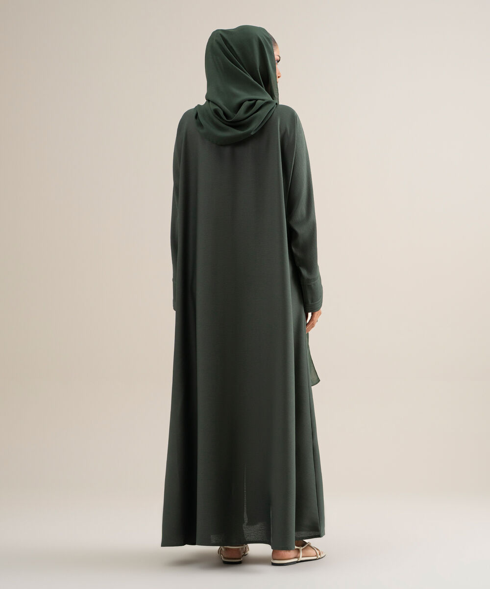 Women's Polyester Emerald Green Kimono Abaya Set