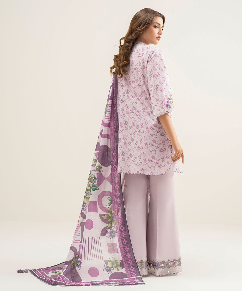 Women's Unstitched Lawn Purple Embroidered 3 Piece Suit