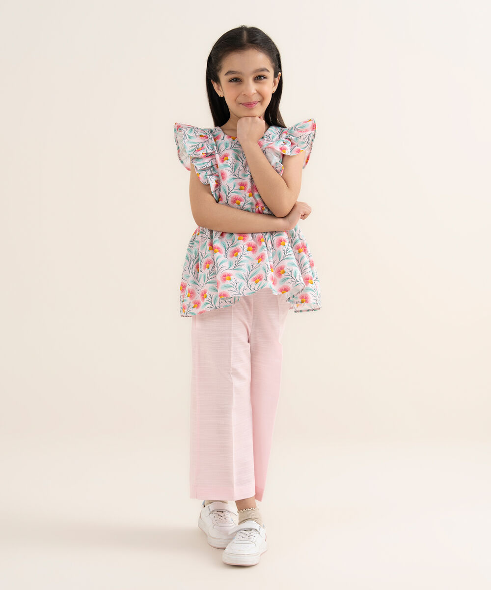 Girl's Khaddar Printed Pink 2 Piece Set