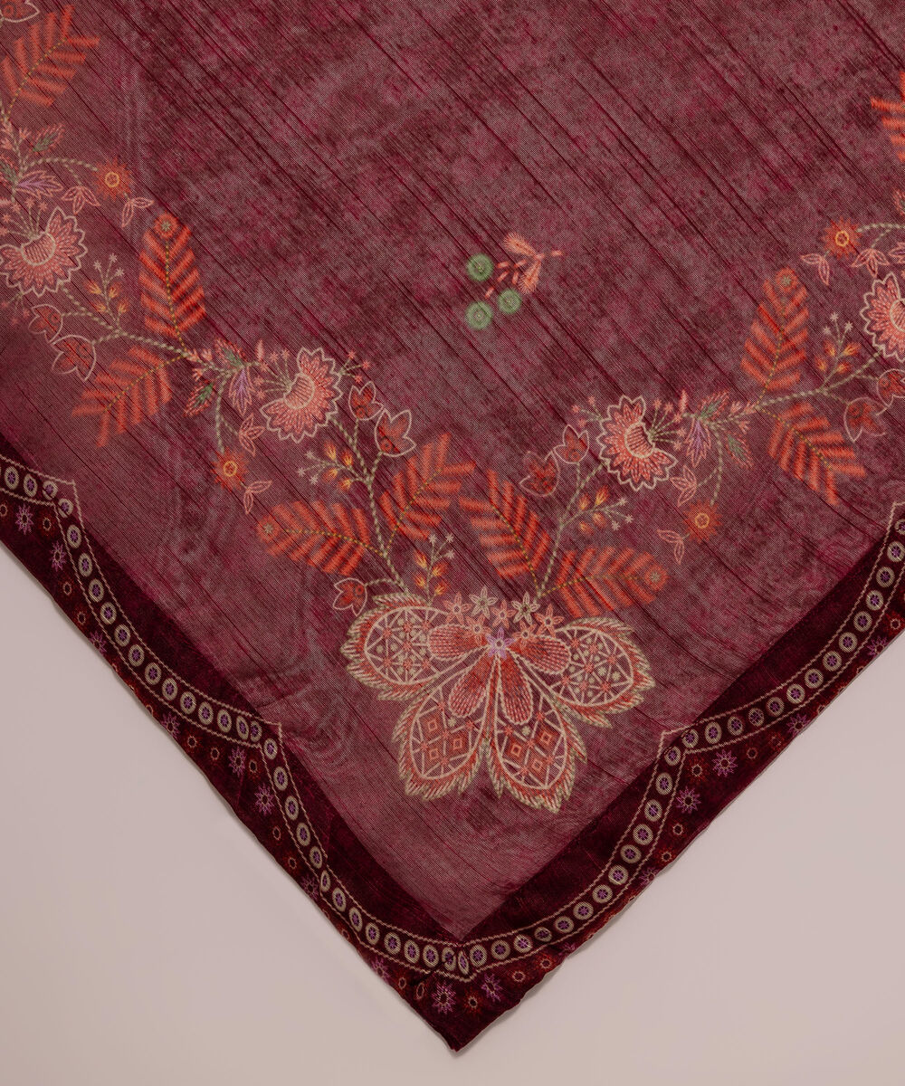 Manaar Printed Plum Dupatta