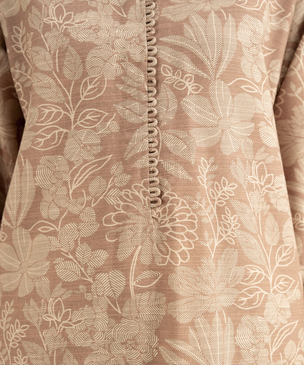 Women's Unstitched Printed Khaddar Beige 3 Piece Suit