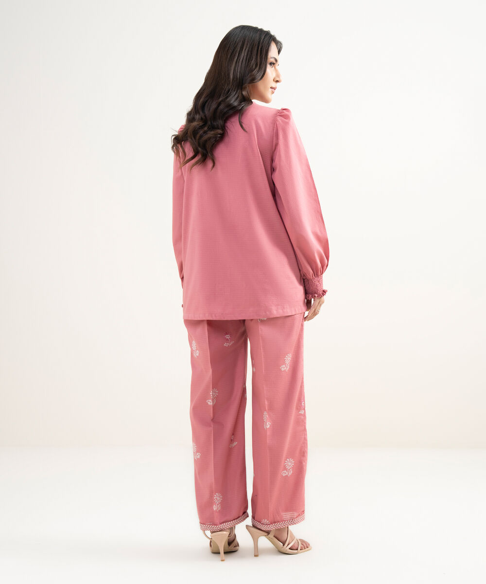 Women's RTW Dobby Embroidered Pink Straight Shirt