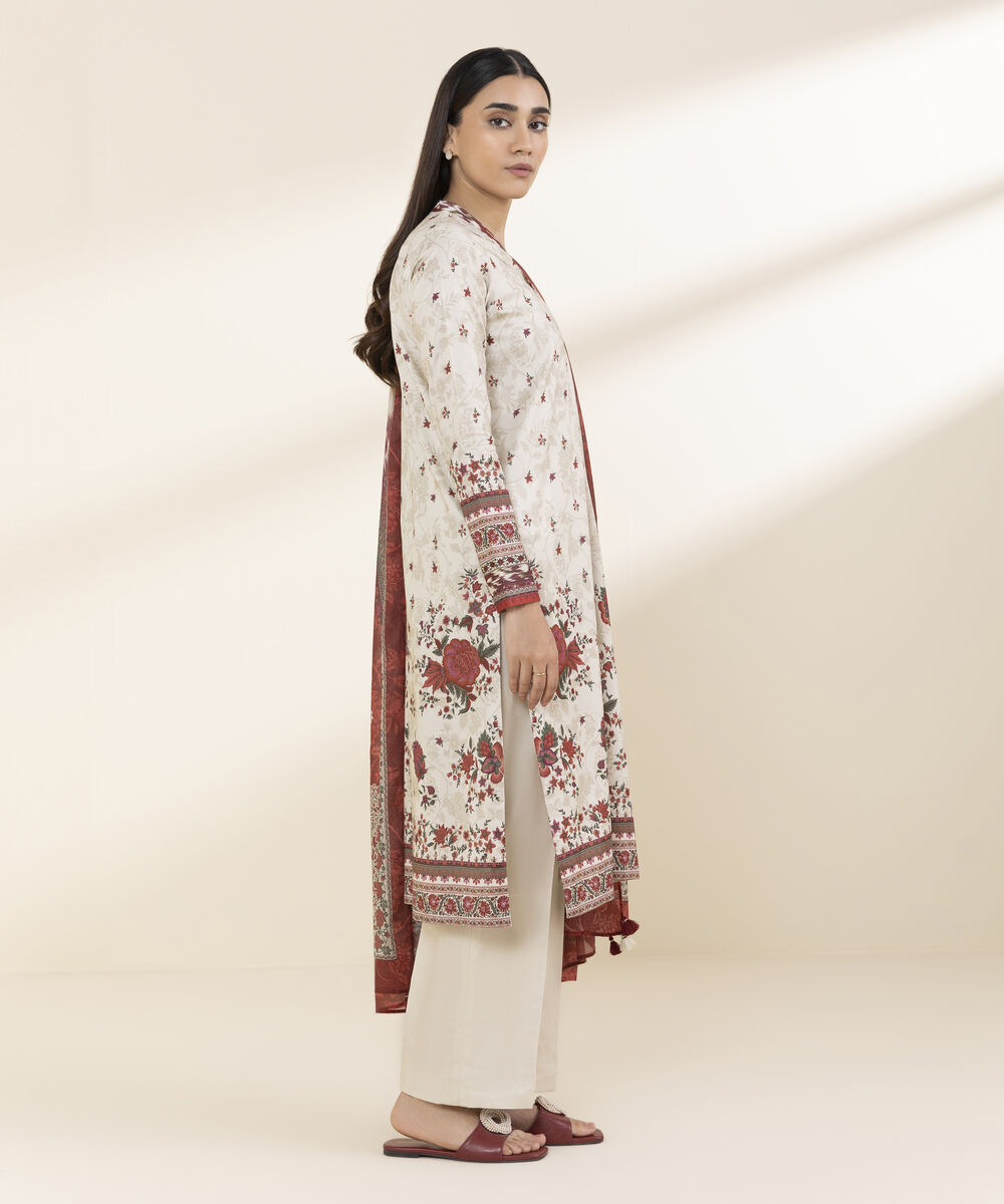 Unstitched Women's Off White Lawn 3 Piece Suit