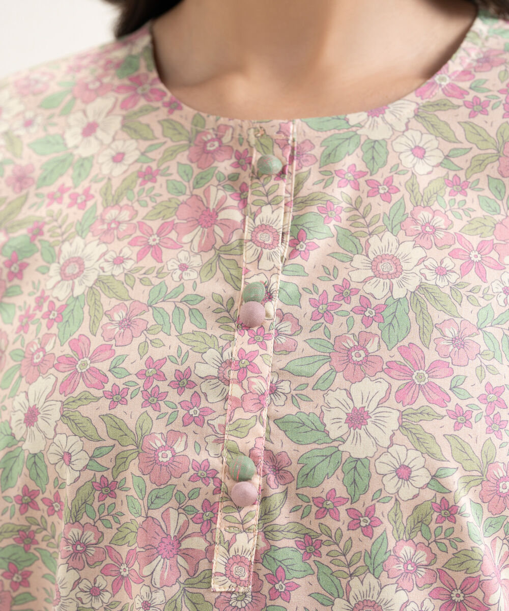 Women's RTW Cotton Viscose Printed Pink Drop Shoulder Shirt