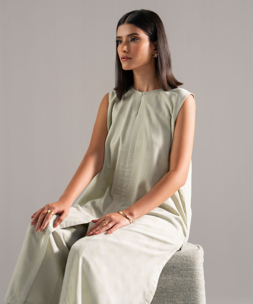 Women's RTW Poly Viscose Jacquard Solid Grey A-Line Shirt