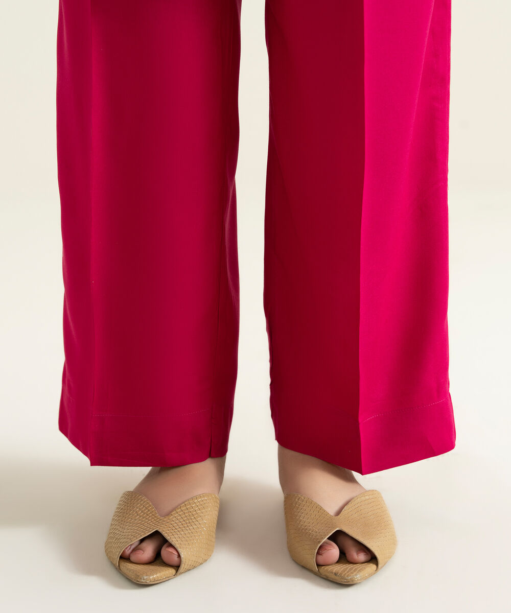 Women's RTW Viscose Linen Solid Pink Straight Pants